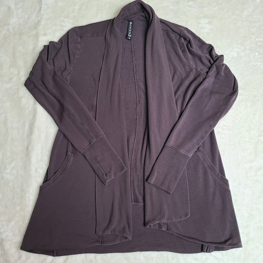 Athleta Cardigan XS Oversized Pranayama Restore Rib Wrap Thumbholes Pockets